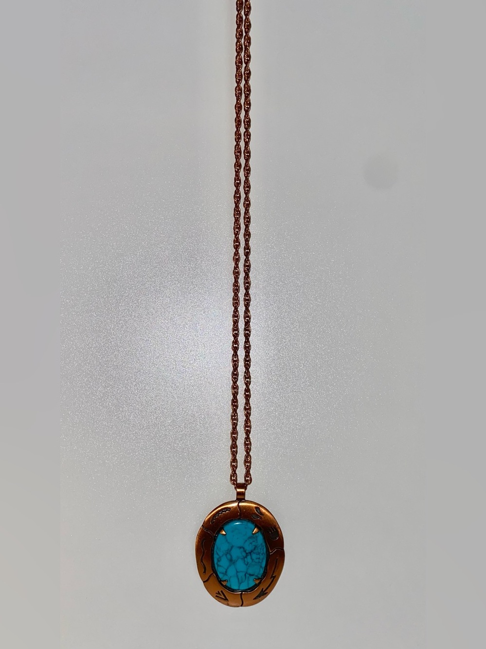 Vintage Bell Trading Post Faux Turquoise Pendant in Solid Copper Necklace - Picture 6 of 6
